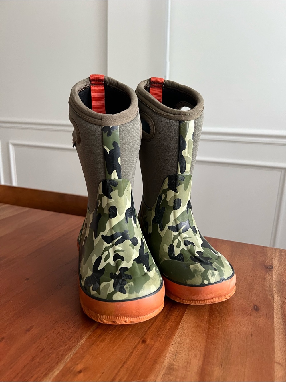 Bogs Kids Camo Rain & Snow Boots with Orange Trim